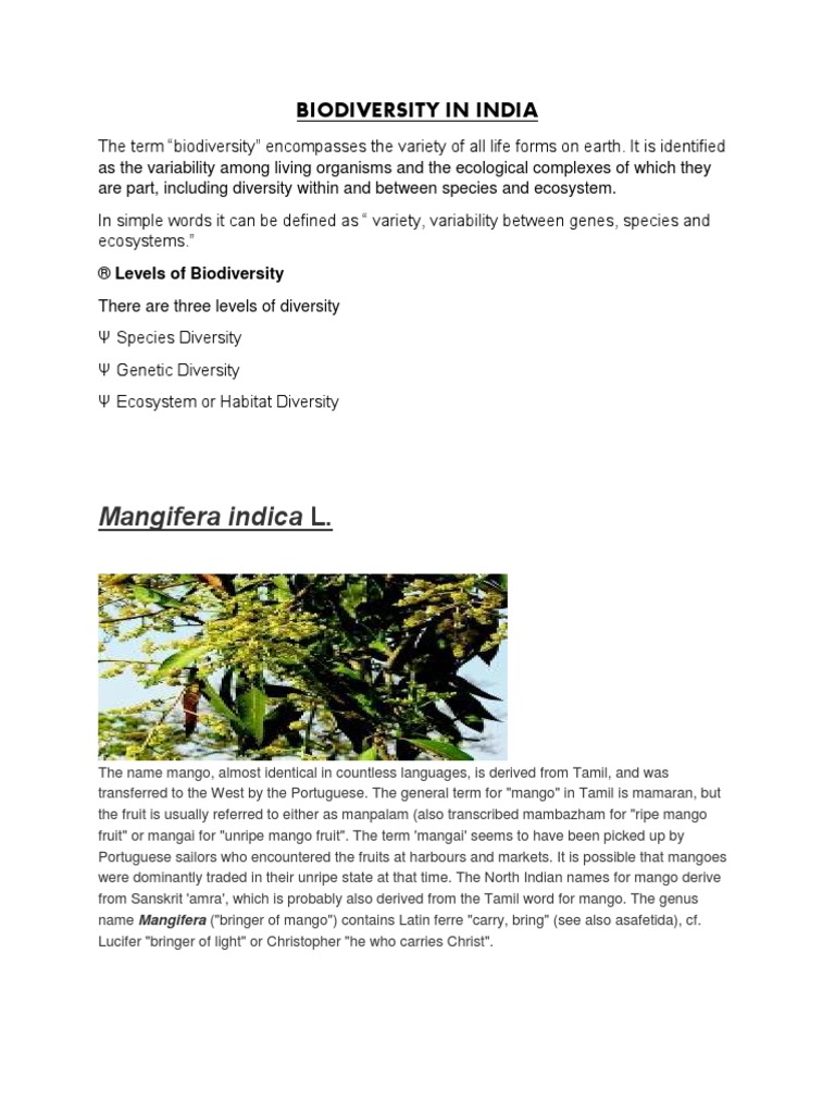 Biodiversity in India | PDF | Mango | Biodiversity