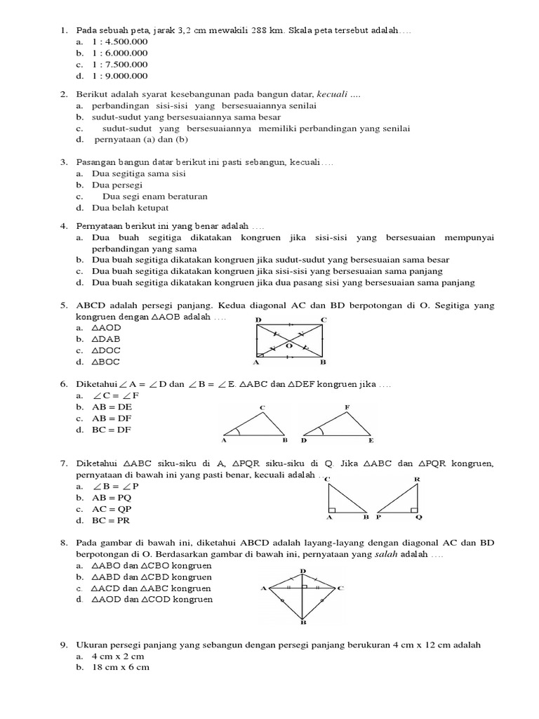 1 Latihan  Soal  Matematika  Kesebangunan Dan Kekongruenan 