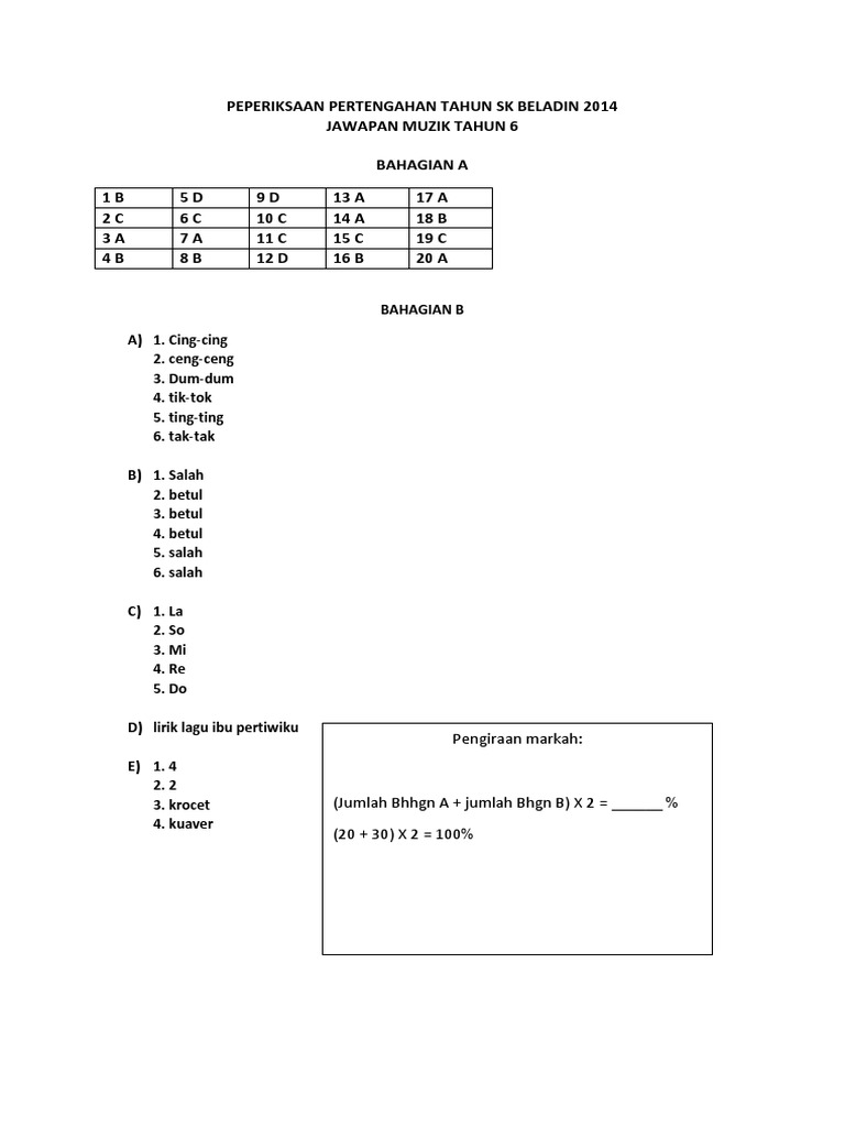 Skema Jawapan Muzik Tahun 6 Pdf
