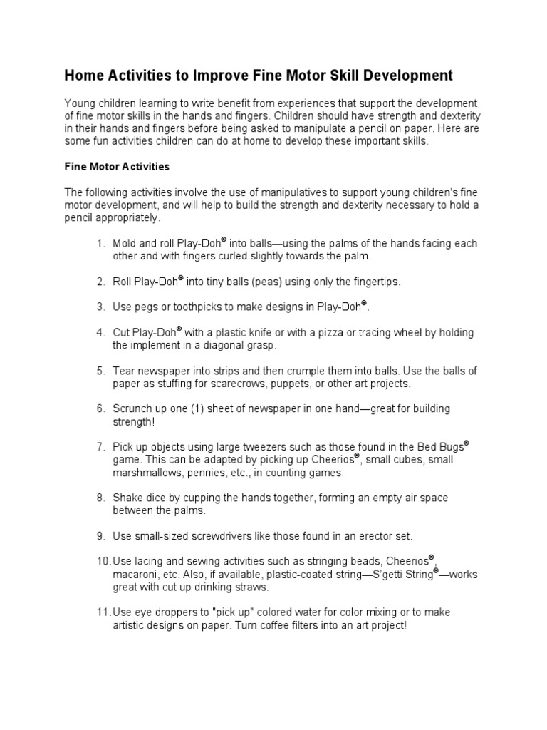 Fine Motor Activities For Home | PDF | Leisure