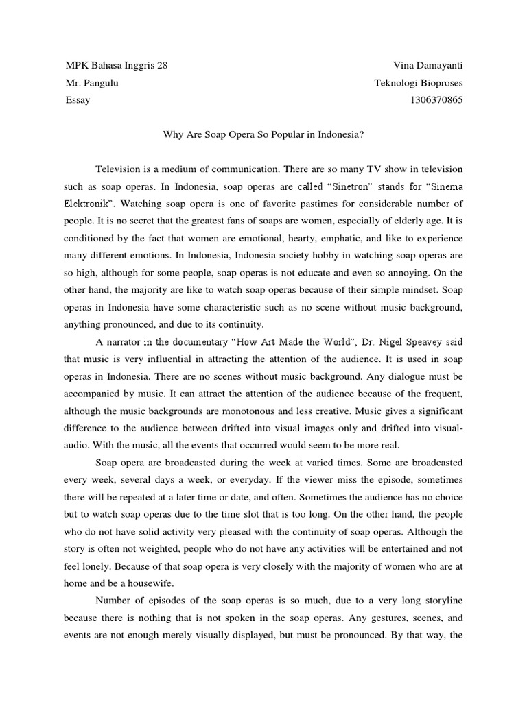 Essay Soap Opera PDF Soap Opera Opera