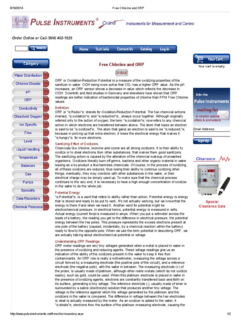 Free Chlorine And Orp Download Free Pdf Redox Voltage