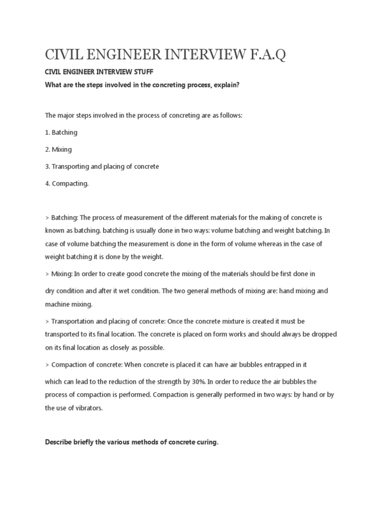 Civil Engineer Interview Questions PDF Concrete Stress (Mechanics)