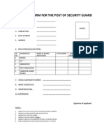 Application Form for the Post of Security Guard