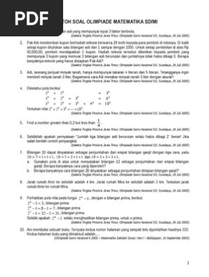 Contoh Soal Olimpiade Matematika Sd