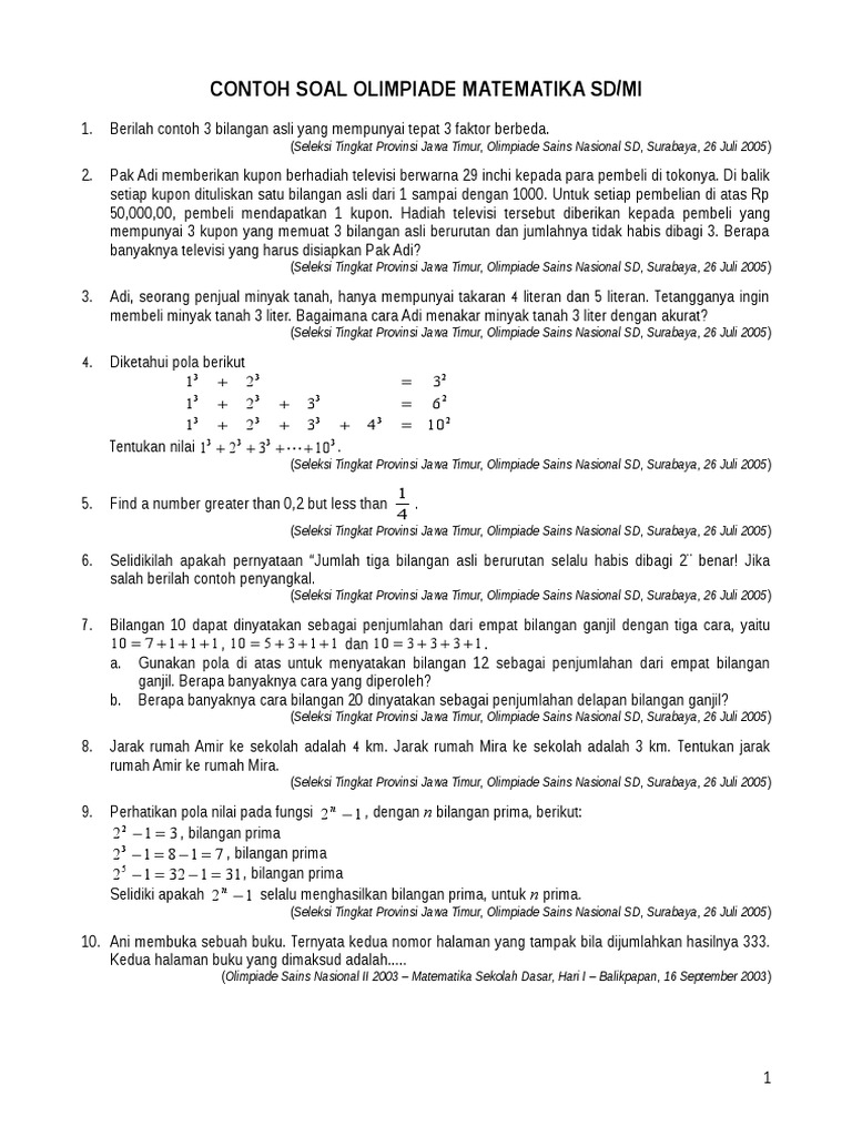 Contoh Soal Olimpiade Matematika Sd