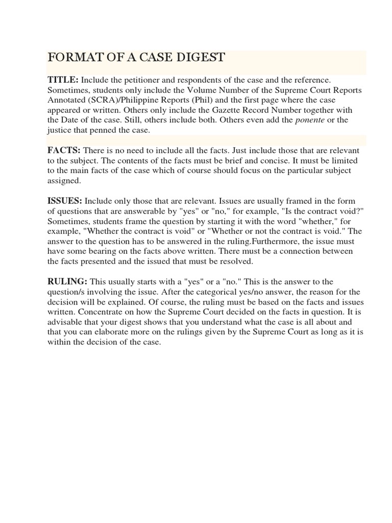 Format of A Case Digest  PDF  Supreme Court Of The United States