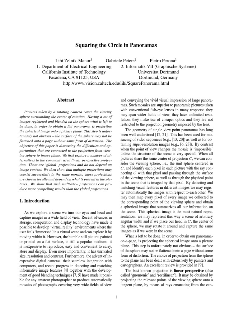 Squaring The Circle in Panoramas | PDF | Science & Mathematics