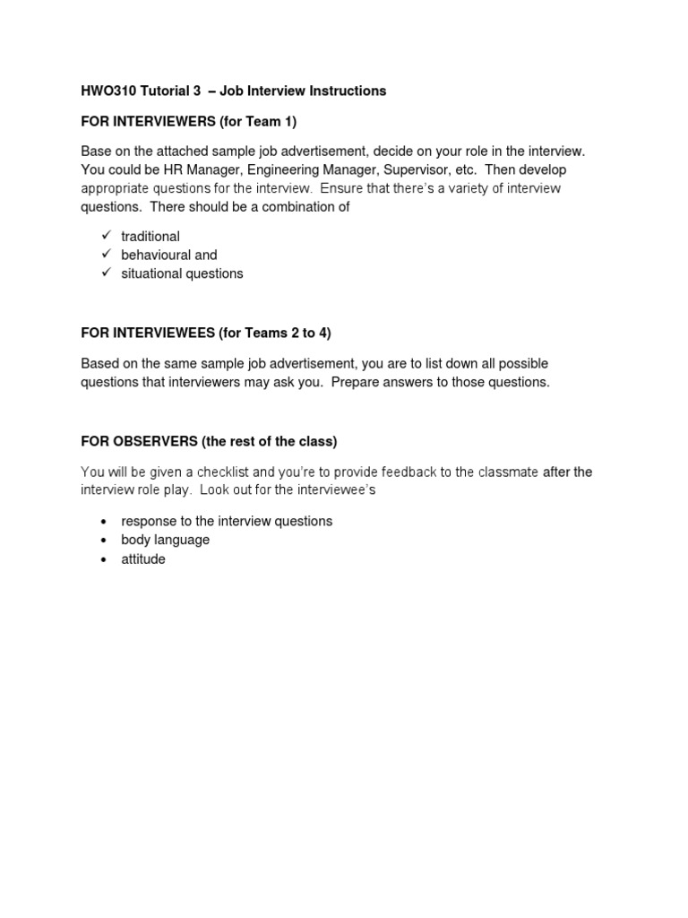 NTU Tutorial 3 - Job Interv Instructions | PDF