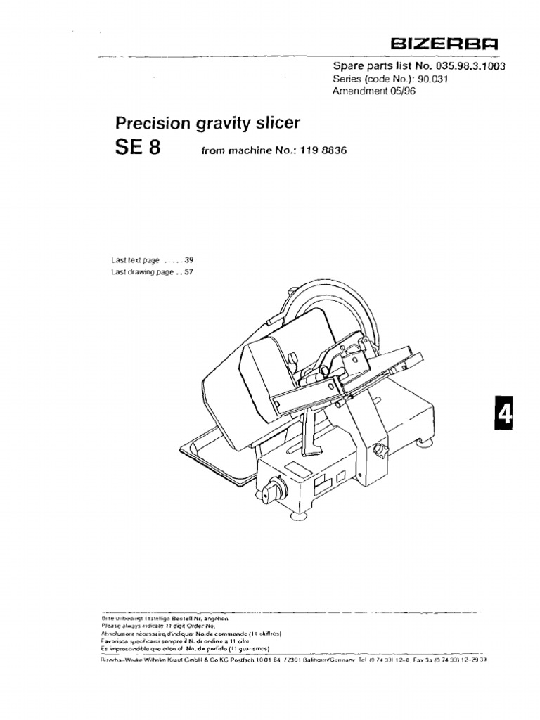 Bizerba Slicer Sg8d Service Manual