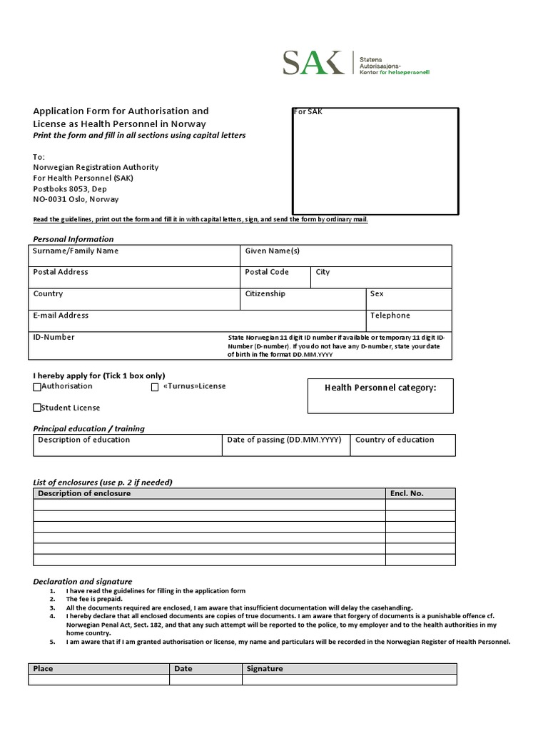 Application Form For Authorisation and License As Health Personnel in ...