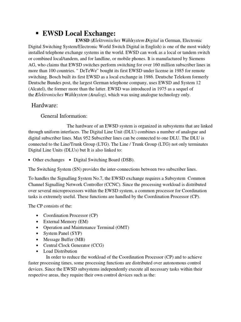 EWSD Local Exchange Overview and Specs | PDF | Data Transmission ...