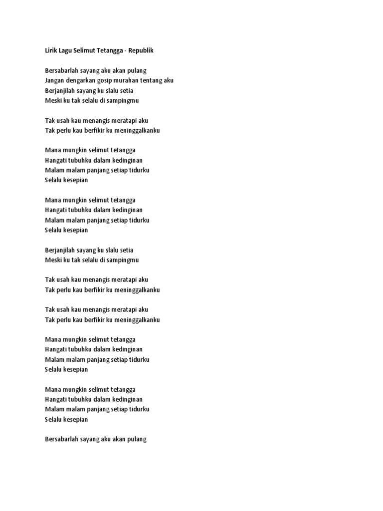 Lirik Lagu Selimut Tetangga Pdf