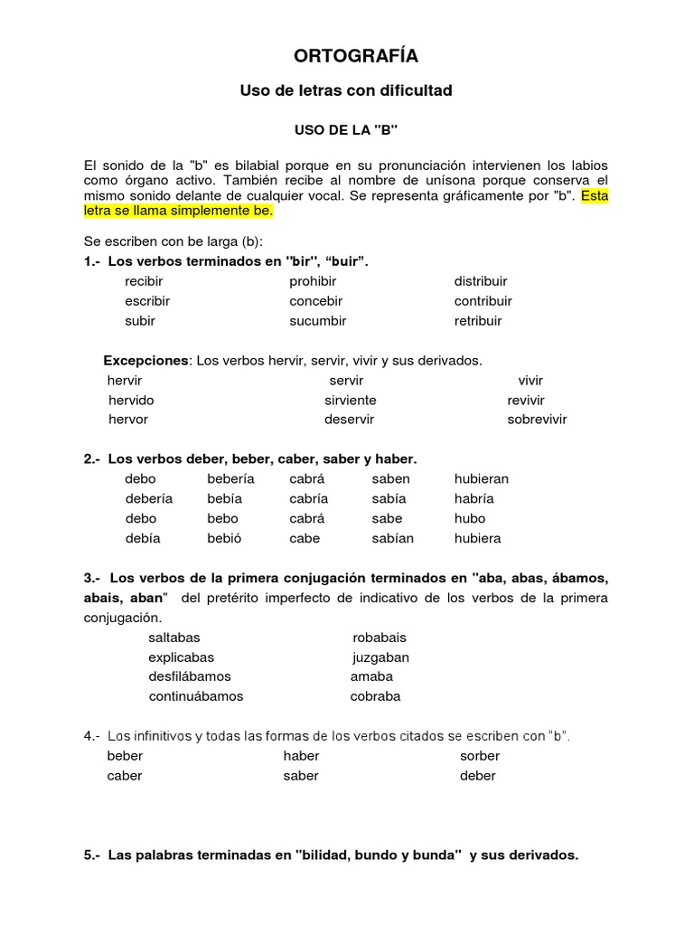 Uso de la B y V en Verbos y Palabras | PDF | Verbo | Morfología