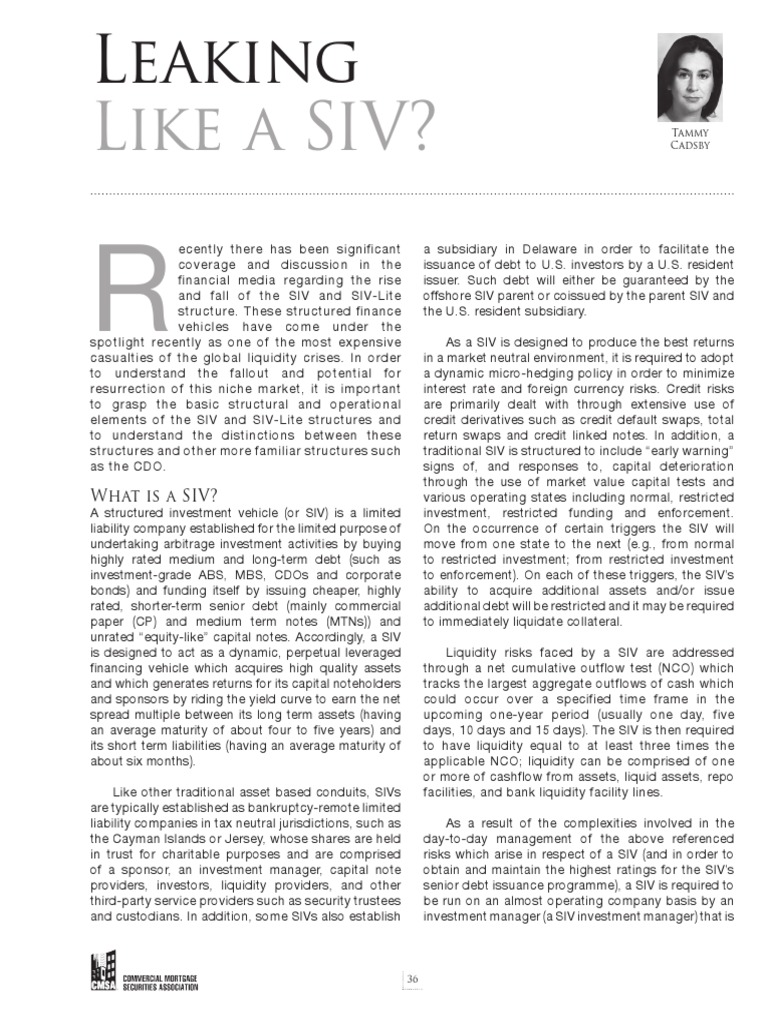 A SIV Leaking Like a SIV Primer Collateralized Debt Obligation