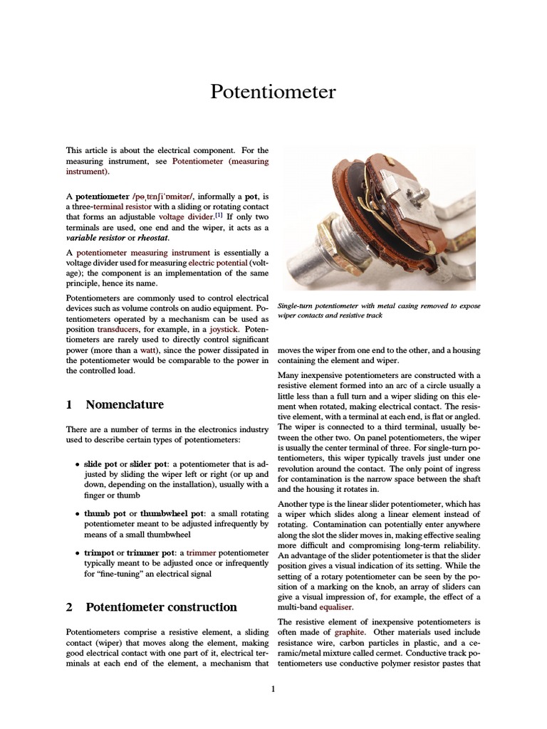 Potentiometer.pdf Electrical Resistance And Conductance Components