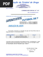 CO N.º 147 FUTEBOL 7_MARCAÇÃO DE JOGOS PARA 15 e 16 NOVEMBRO 2014