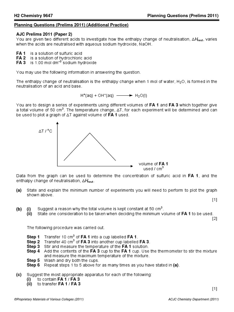 H2 Chemistry Prelims 2011 (Planning) | Sodium Carbonate | Acid