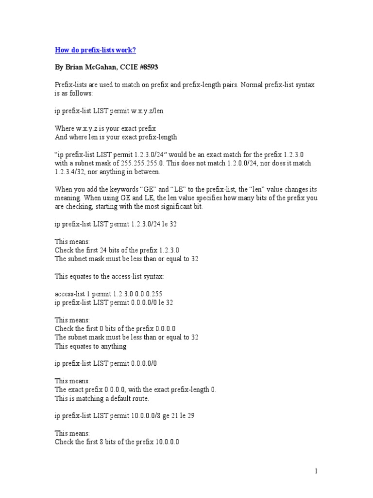How Do Prefix List Work Ip Address Router