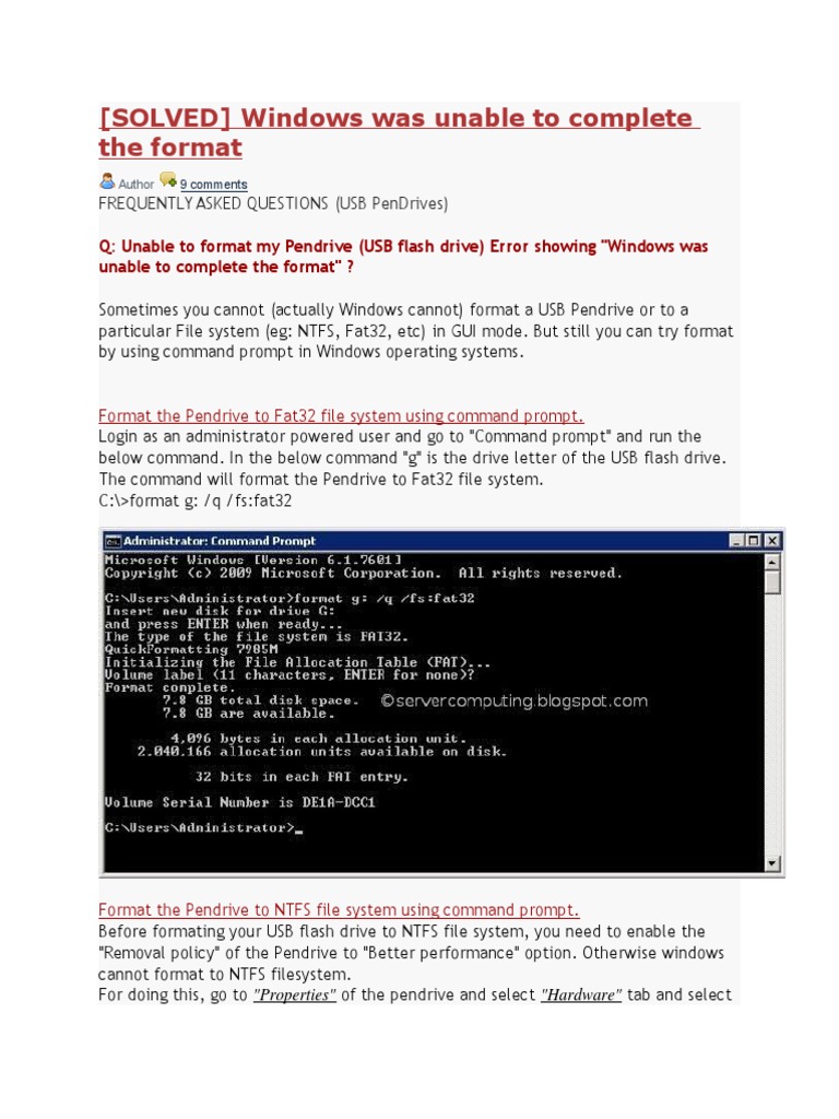 Formatting Issues with USB Flash Drives | PDF