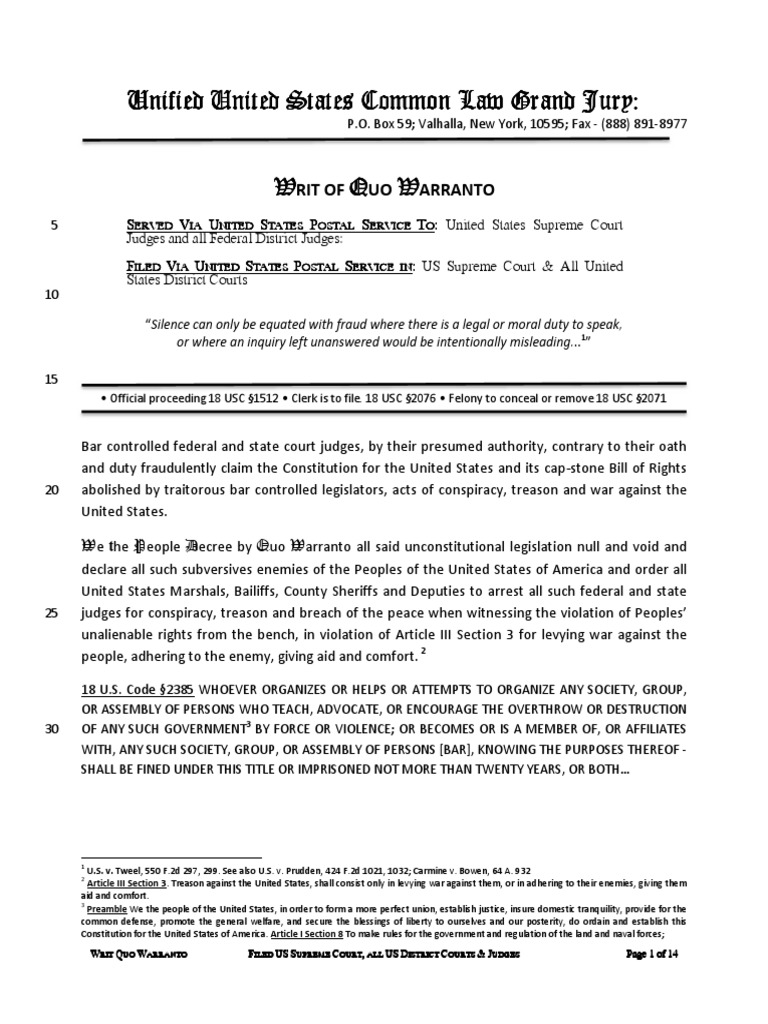 Writ quo warranto pdf article three of the united states