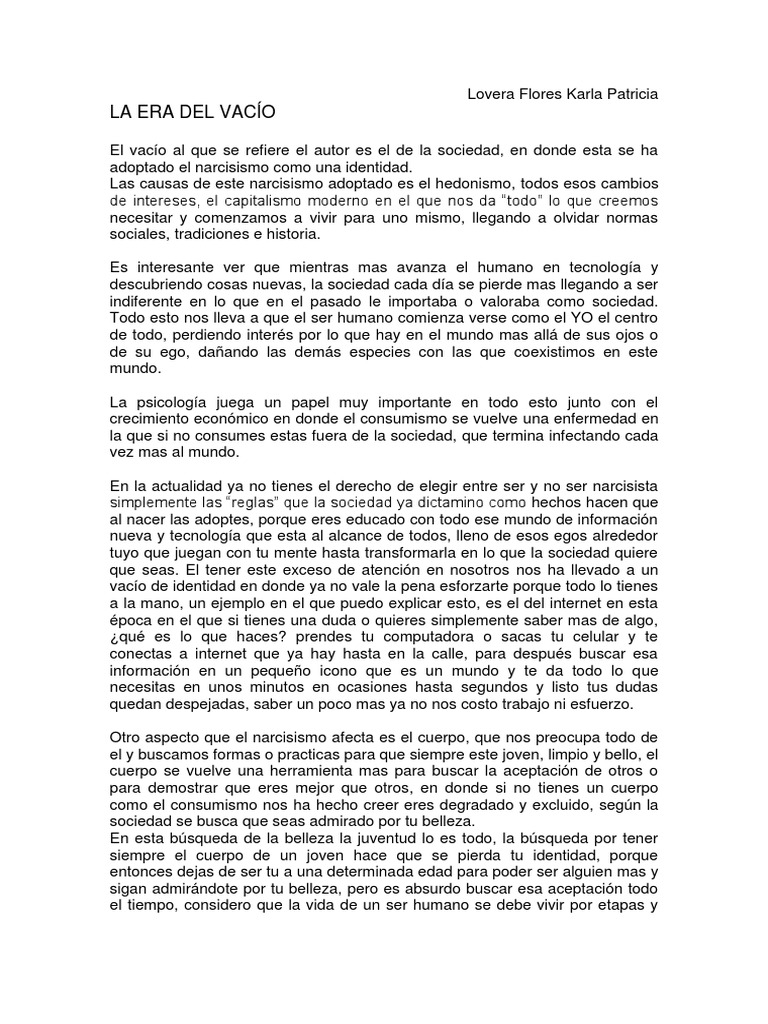 La era del vacío Narcisismo Belleza