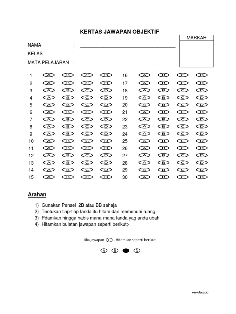 Kertas Jawapan Objektif Pdf