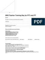 BHS Teacher Training Day For PTT and ITT Booking Form