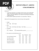 Questionnaire: MOVIE'S PIRACY AMONG UTM STUDENTS