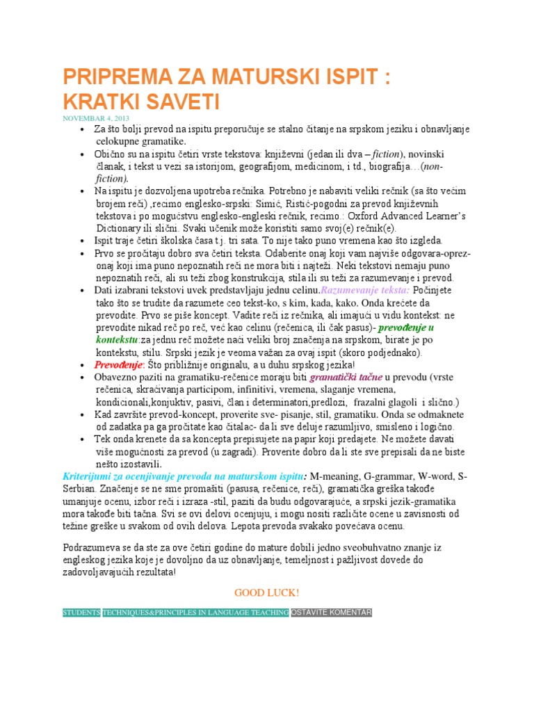 Priprema Za Maturski Ispit Pdf