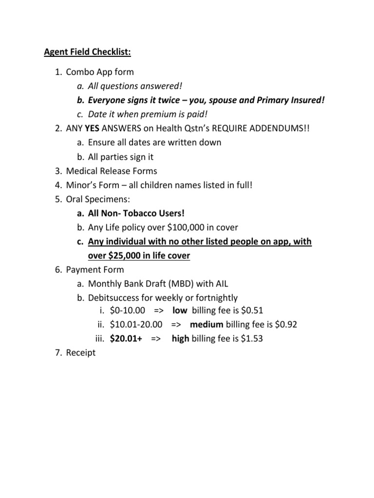 Essential Agent Field Checklist | PDF