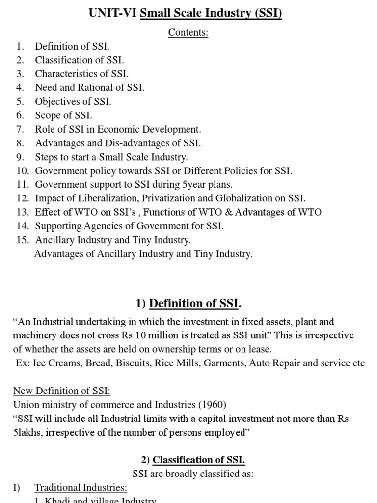 Overview of Small Scale Industries (SSI) | PDF | World Trade ...