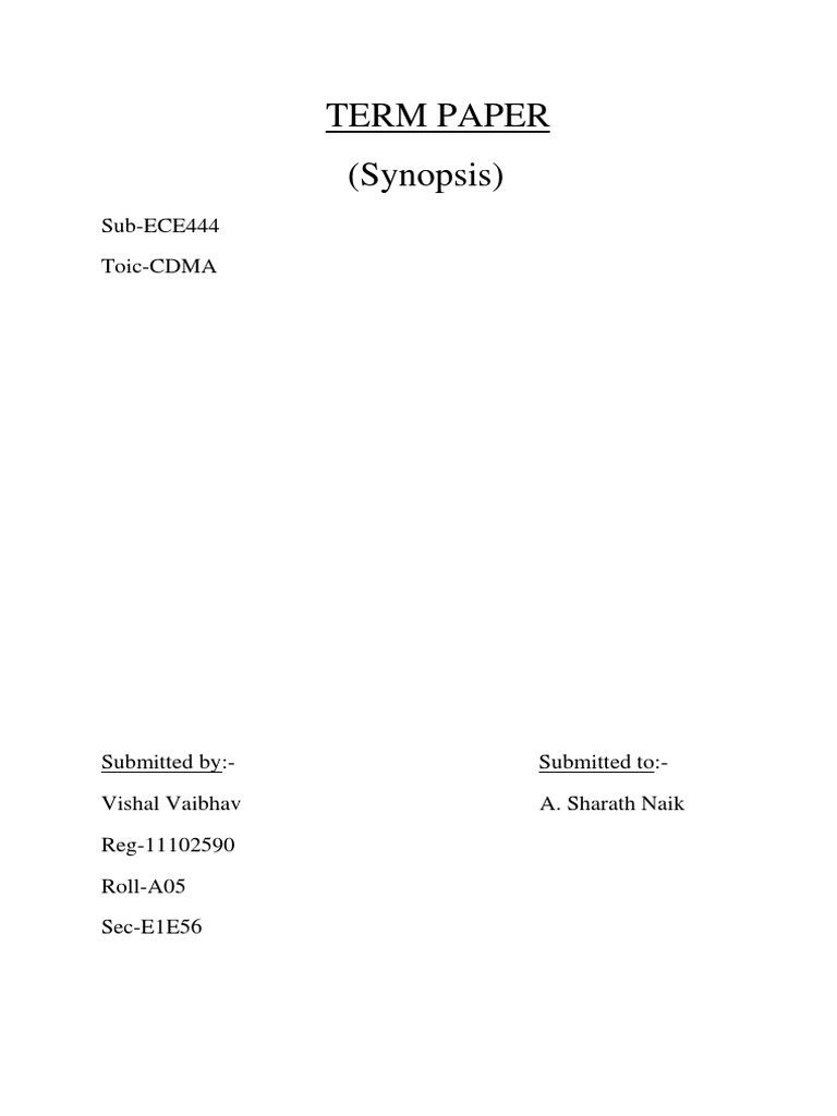 Term Paper (Synopsis) : Sub-ECE444 Toic-CDMA | PDF | Code Division ...