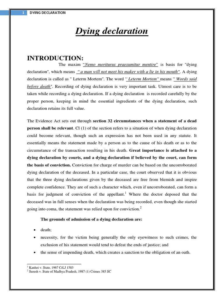 Understanding Dying Declarations in Law | PDF | Hearsay | Evidence