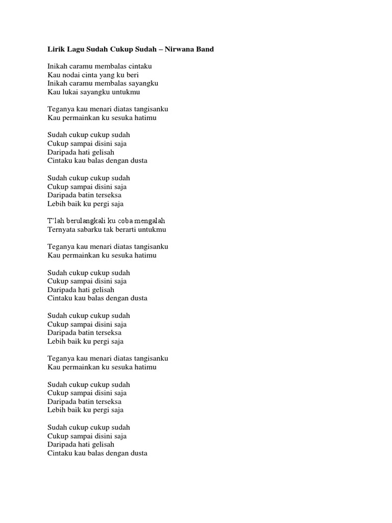 Lirik Lagu Sudah Cukup Sudah Pdf