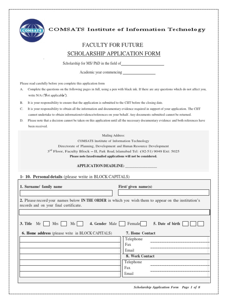 Scholarship Application Form | Academic Certificate ...