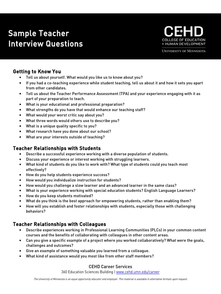 Teacher interview questions teachers curriculum
