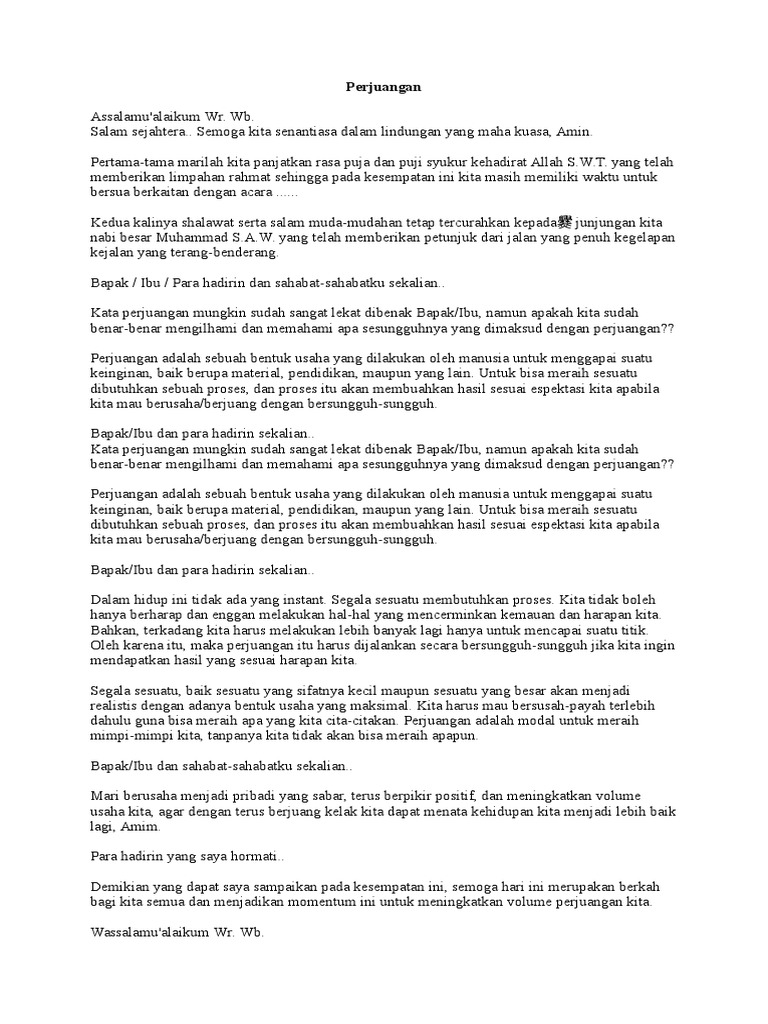 Contoh Teks Pidato Tema Perjuangan