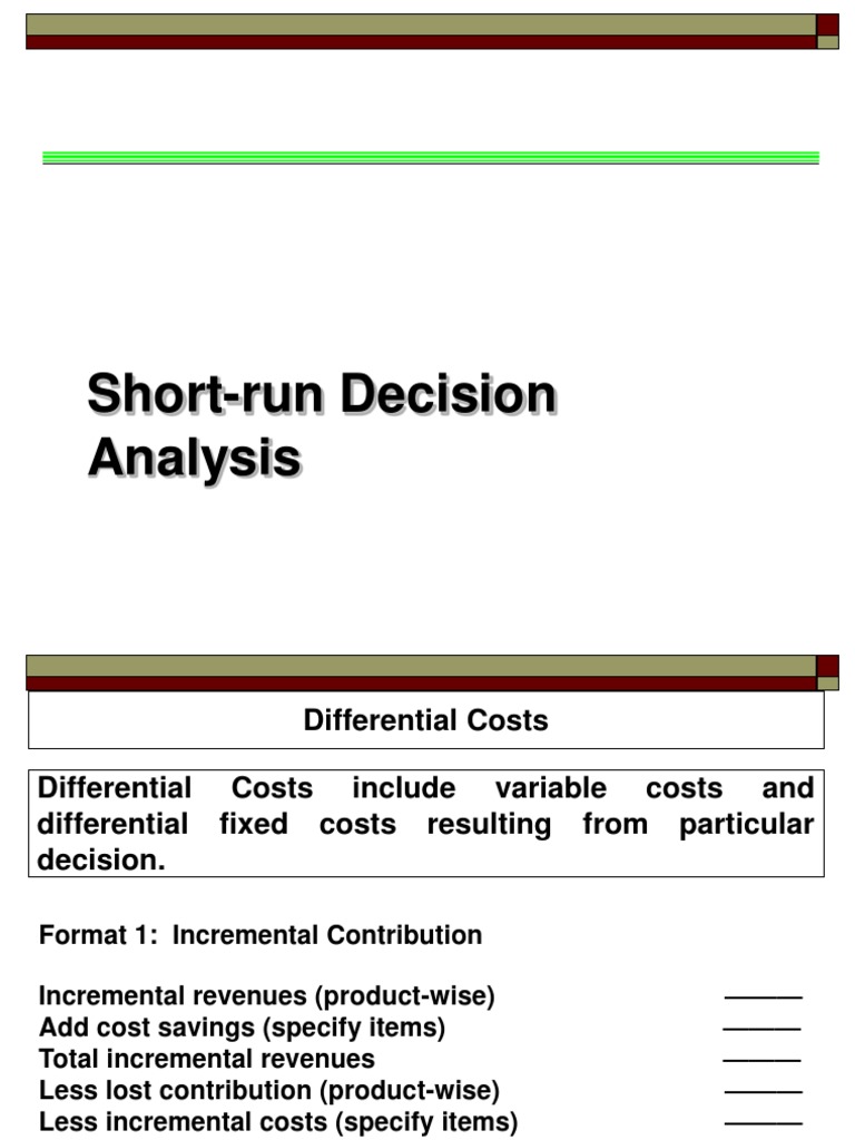 Short Run Decision Analysis PDF Cost Sales