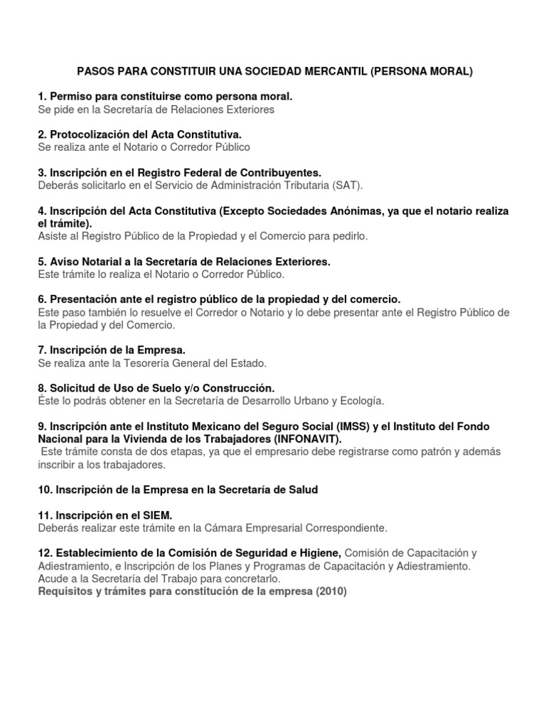 Pasos Para Constituir Una Sociedad Mercantil Liquidación México