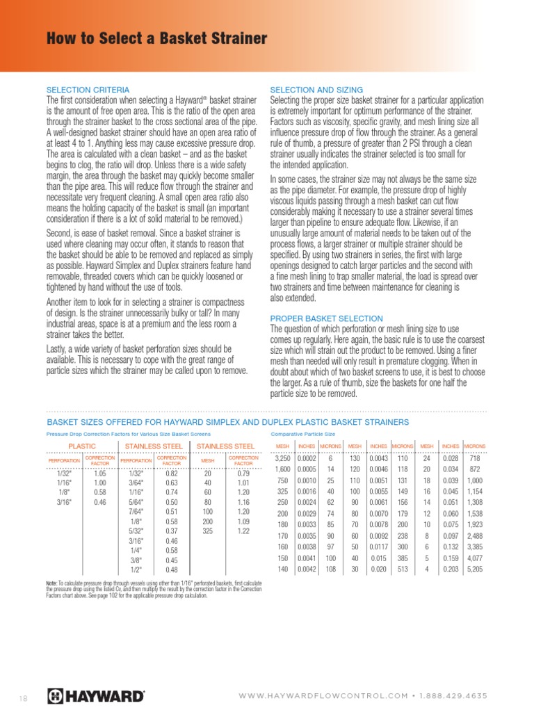 BAsket Strainer Sizing Hayward PDF Pipe (Fluid Conveyance) Viscosity