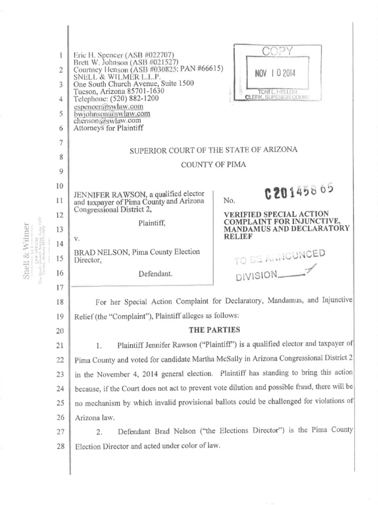 Arizona Election Lawsuit for Vote Integrity | PDF | Politics | Law