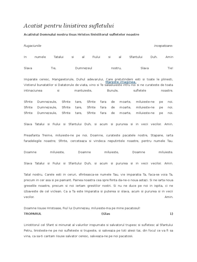 Acatistul Domnului Nostru Iisus Hristos Linistitorul Sufletelor Noastre Acatist Pentru Linistirea Sufletului | PDF