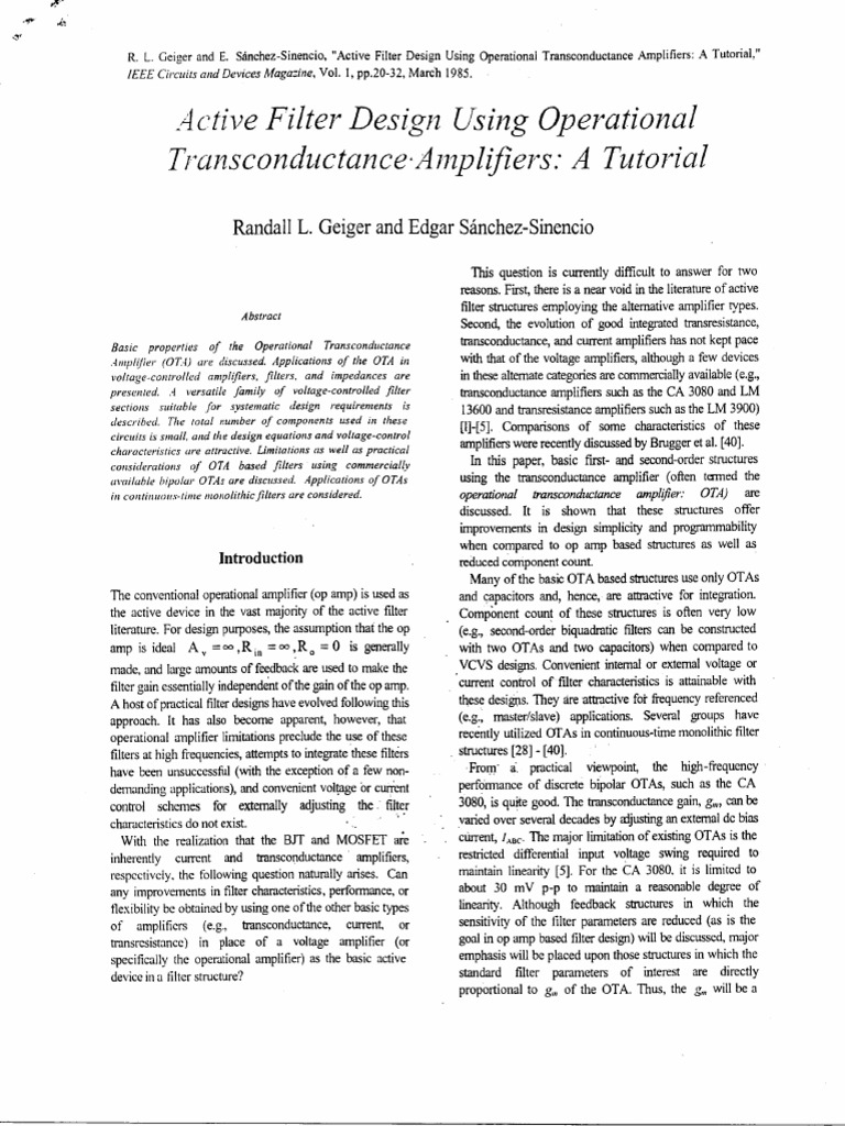Active Filter Design Using Operational Transconductance Amplifiers - A ...