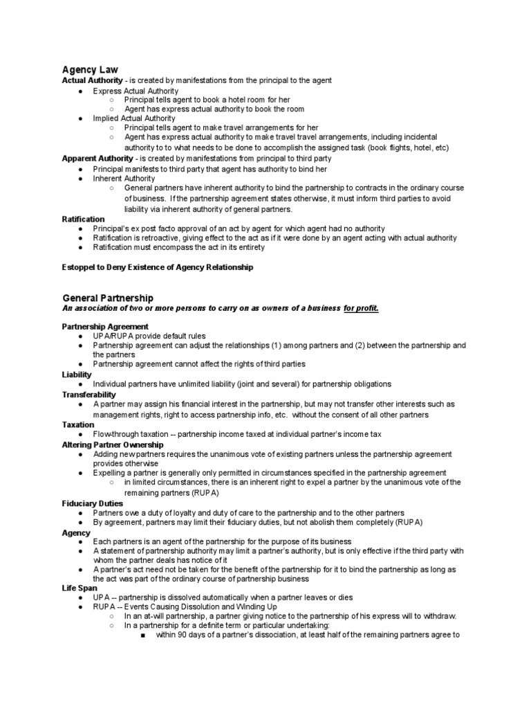 Business Organizations Law School Guide PDF Law Of Agency