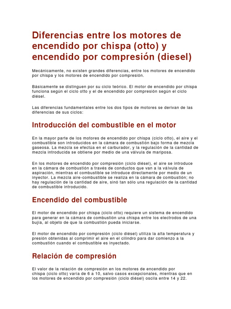Diferencias Entre Los Motores Otto y Diesel PDF Motor diesel