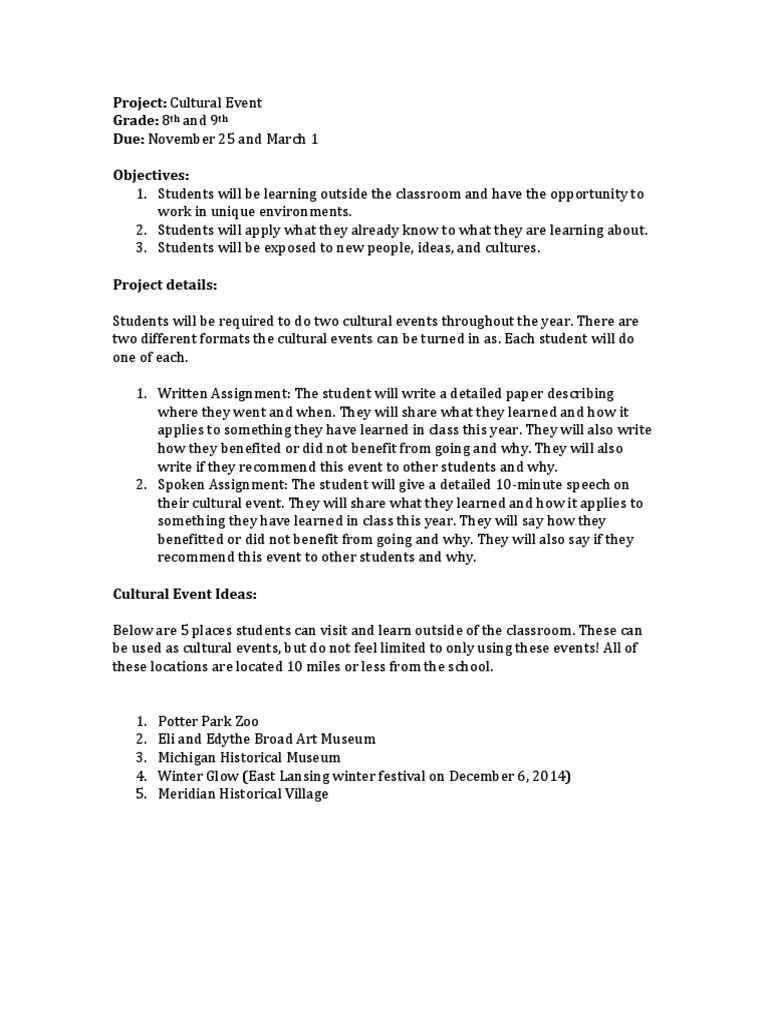 Cultural Event Project for Students | PDF