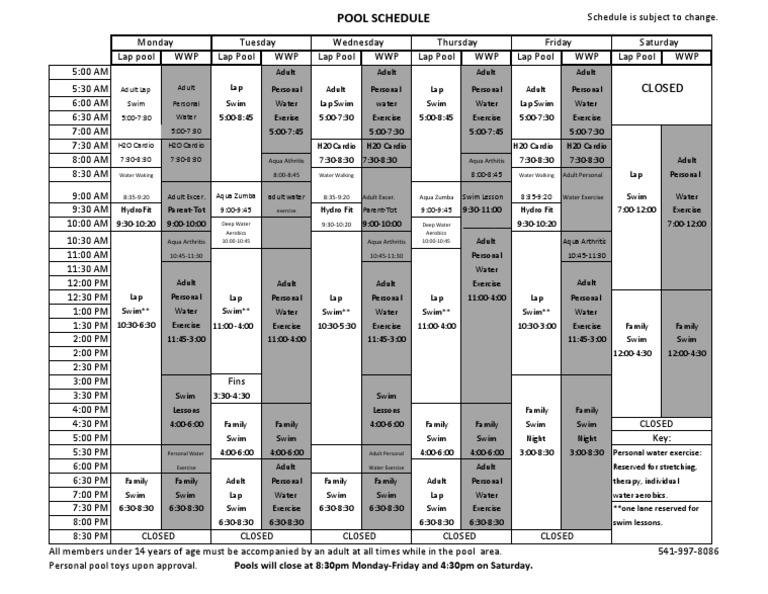 Weekly Pool Schedule and Activities | PDF