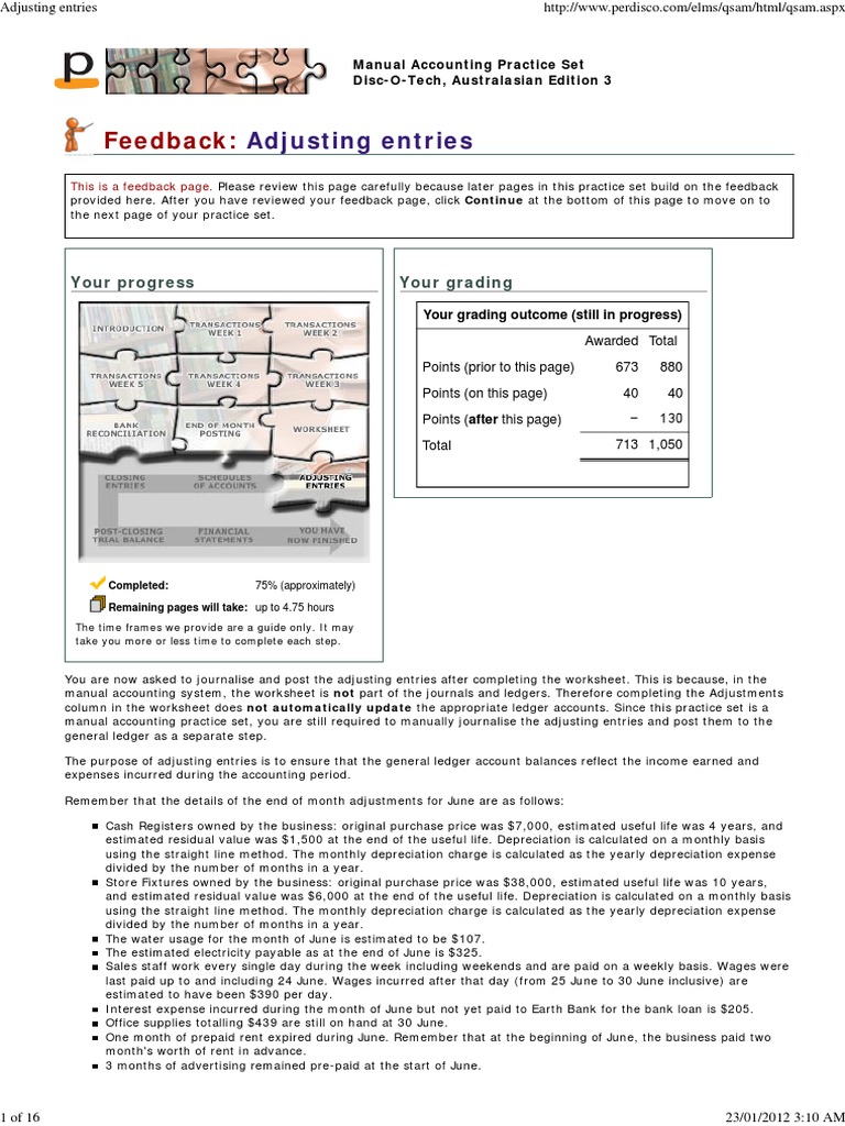 ACCT1501 Perdisco Adjusting Entries | PDF | Debits And Credits