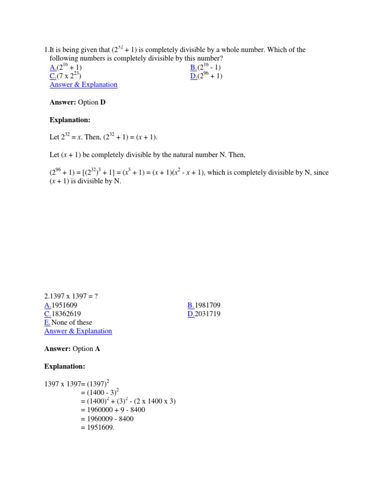 A. B. C. D. Answer & Explanation | PDF | Numbers | Teaching Mathematics